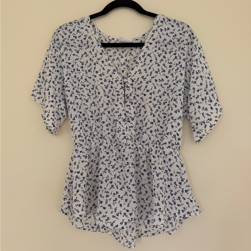 Sienna Sky White Blouse with Blue Floral Motif